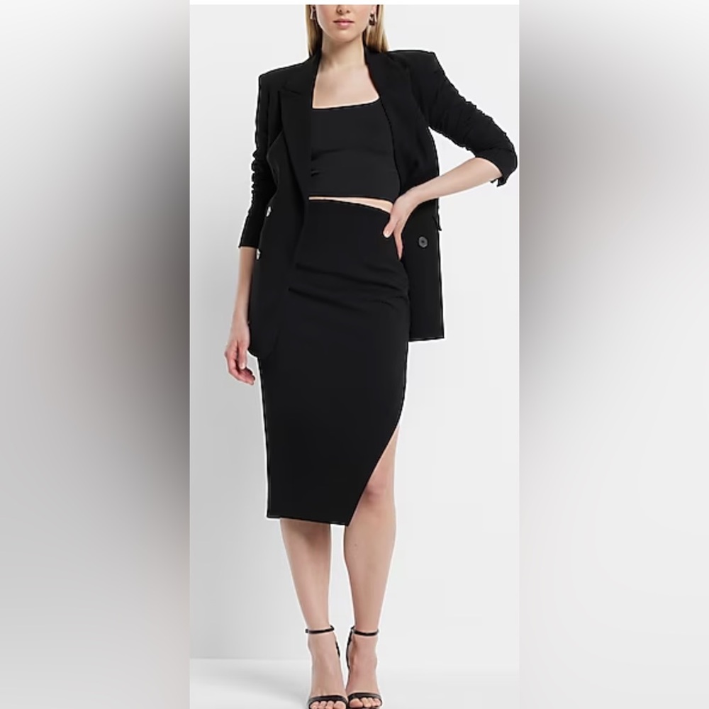 NWT EXPRESS STYLIST SUPER HIGH WAISTED SIDE SLIT MIDI PENCIL SKIRT BLACK SIZE 10